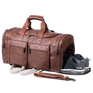 Men's DeTo PU Leather Duffle Bag, Brown